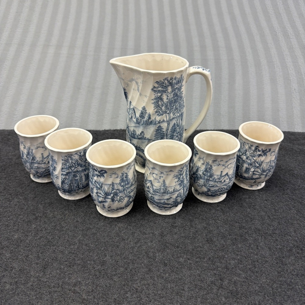 Vintage Rossini Country French Juice Set Ceramic Pitcher & 6 Tumblers